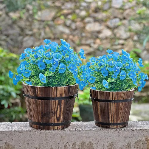 Miniatura 4 de 20 paquetes de flores artificiales para exteriores, flores falsas resistentes a los rayos UV, arbustos de plástico sintético para decoración Azul