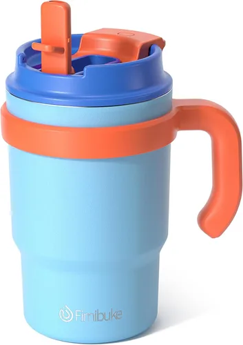 Miniatura 18 de Fimibuke Vaso aislado para niños de 16 onzas con asa y pajillas, paquete de 2 vasos de acero inoxidable 18/8 sin BPA con tapas 2 en 1, a prueba