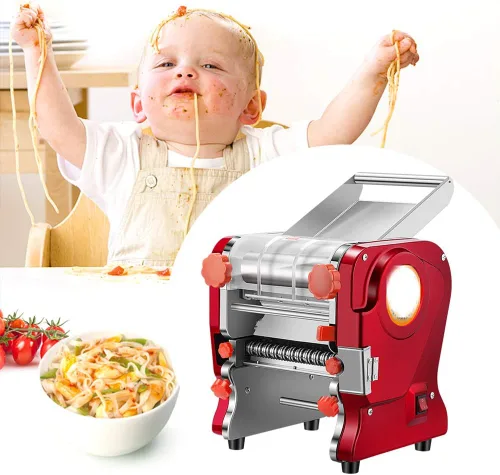 Miniatura 9 de Máquina para Hacer Pasta, Fabricadora Eléctrica de Fideos y Dumplings para Uso Doméstico/Comercial, Completamente de Acero Inoxidable con Cuchillo