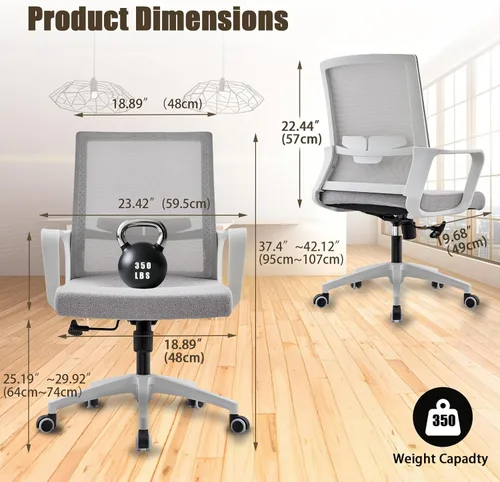 Miniatura 2 de Silla de oficina ergonómicamente diseñada con respaldo de malla transpirable y soporte lumbar, altura ajustable, adecuada para oficinas, hogares
