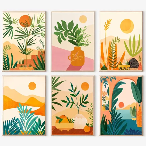 cupmod Paquete de 6 kits de pintura por números para adultos principiantes, Número Boho Acrílico Fácil, DIY Números de Acuarela en Lienzo Sin Marco