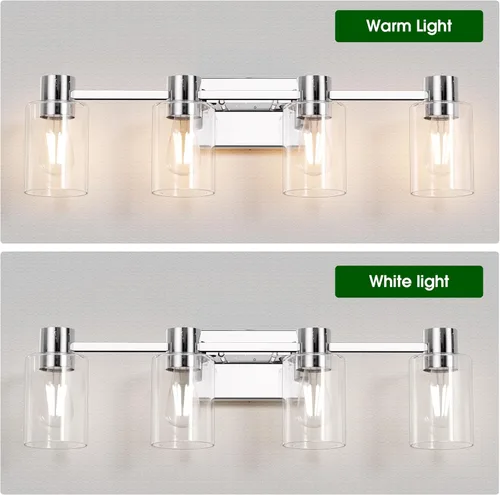 Miniatura 4 de Lámparas de tocador modernas de 4 luces sobre el espejo, lámparas de baño cromadas, luces de tocador, aplique de pared con pantalla de vidrio Cromo