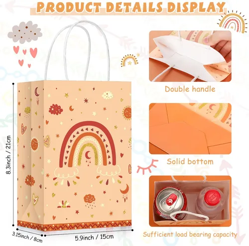Miniatura 2 de Tallew 24 bolsas de regalo de fiesta de arcoíris bohemio con asas, bolsas de regalo retro Groovy para dos decoraciones de cumpleaños geniales, bolsa