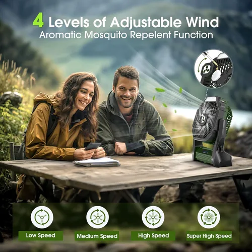 Miniatura 3 de Ventilador Portátil Recargable, 20000mAh Ventiladores Inalámbricos con Batería para Tienda de Campaña con Linterna LED, Pequeño Ventilador Exterior