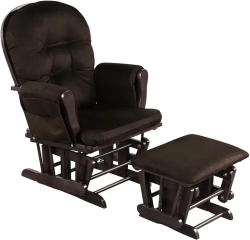Costzon Mecedora Deslizante de Guardería con Otomana, Mecedora Deslizante Tapizada Cómoda con Cojín Acolchado, Bolsillo de Almacenamiento, Base de