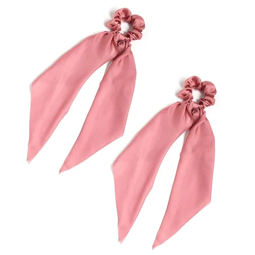 Miniatura 11 de Coleteros para el cabello para mujer, bufanda LFOUVRE Scrunchies, 2 piezas de bufandas anudadas para niñas, bufanda de satén sedoso, banda elástica