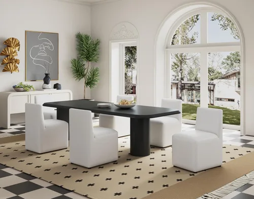 Miniatura 2 de Manhattan Comfort Anna - Silla de comedor moderna cuadrada con tapicería de piel sintética de pies a cabeza y acolchado de plástico para pies, Crema
