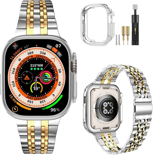 MioHHR - Correa compatible con Apple Watch de 49 mm Ultra 3/2/1, correa de metal de acero inoxidable sólida para iWatch 49 mm Series Ultra 3/2/1,