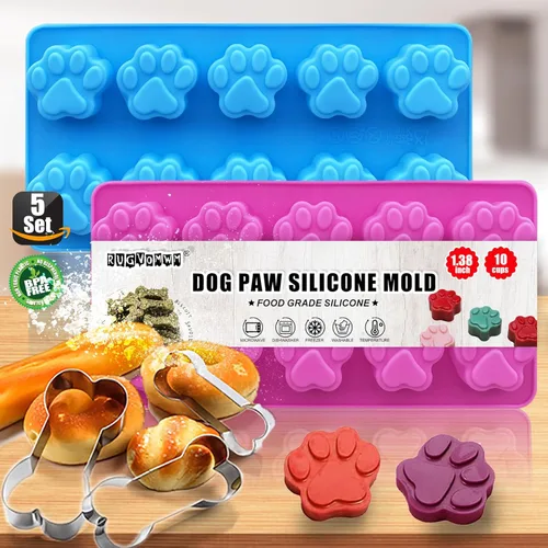 Miniatura 7 de Moldes de Silicona de Pata y Hueso de Cachorro, Moldes de Silicona Antiadherentes de Grado Alimenticio para Hornear, Cortadores de Galletas de Hueso