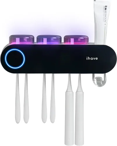 Miniatura 4 de iHave Soportes para cepillos de dientes eléctricos de pared con 3 vasos, esterilizador UV, dispensador de pasta dental, accesorios y decoración