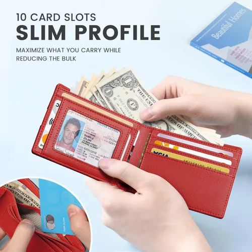 Miniatura 58 de Zitahli Billetera para hombre, de piel fina, con bloqueo RFID, minimalista, plegable, tarjetero con caja de regalo