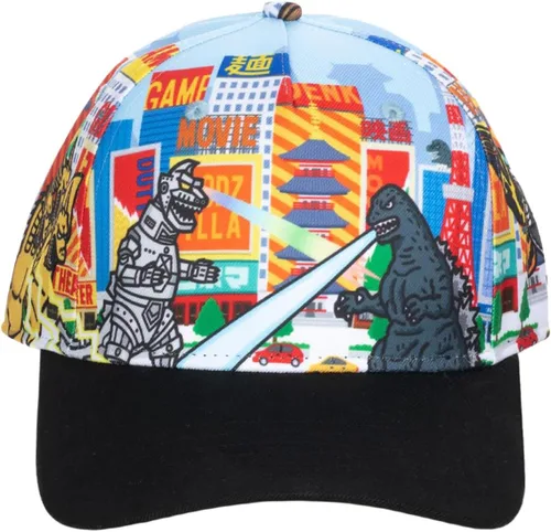 Miniatura 2 de Bioworld Godzilla Cityscape Monsters Cartoon All Over Print Snapback Sombrero para hombre, Verde tropical