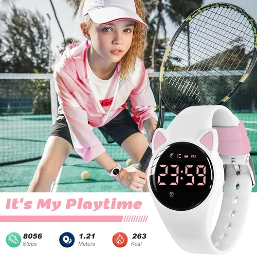 Miniatura 3 de Relojes digitales para niños y niñas, reloj deportivo con rastreador de fitness, podómetro, reloj despertador, cronómetro, no necesita aplicación