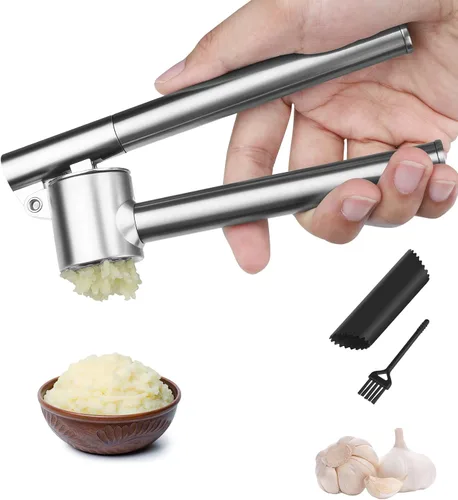 Prensa de ajos, picadora y trituradora de ajos, juego de prensa de ajo de acero inoxidable para cocina con cepillo y pelador, cocina para ajo,