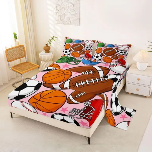 Miniatura 55 de Feelyou Football Bed Sheets Set Twin Size Basketball Sports Deep Pocket Fitted Sheet Soccer Ball Game Bedding Sets Black Baseball Gaming Soft Bed