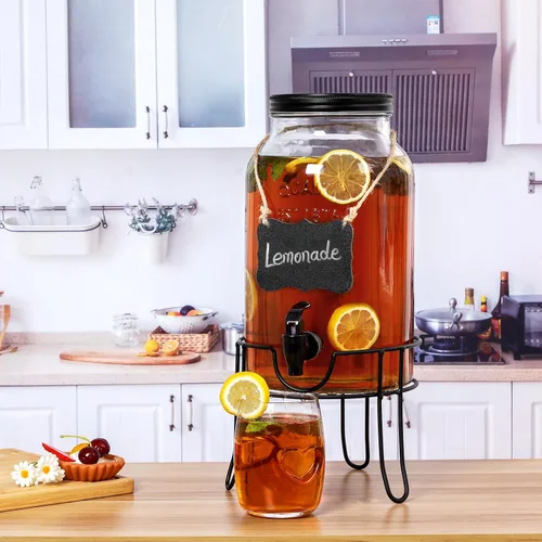 Miniatura 3 de Dispensadores de bebidas de vidrio de 1.5 galones para fiestas, dispensadores de bebidas heladas con soporte, dispensador de agua de vidrio