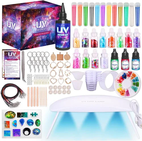 Miniatura 8 de Insnug Kit de fabricación de joyas de resina UV con moldes de silicona, luz UV, kits de bricolaje, kits de fabricación de pulseras, suministros