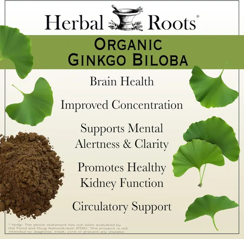 Miniatura 3 de Herbal Roots Ginkgo Biloba Orgánico Hecho con Hoja y Extracto de Ginkgo Orgánico Puro - 60 Cápsulas Veganas