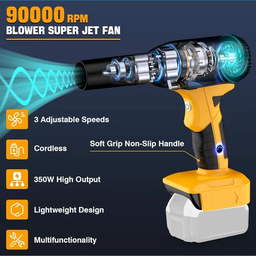 Miniatura 3 de Mini ventilador turbo de alta velocidad de 400 W para batería Dewalt de 20 V, ventilador inalámbrico violento portátil de 3 velocidades