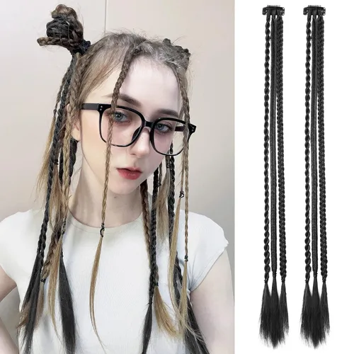 Miniatura 16 de REECHO Extensiones de cabello trenzado con clip, 6 trenzas de bebé, 3 trenzas en un clip, extensiones sintéticas suaves naturales de 22 pulgadas