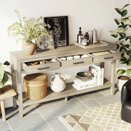 Miniatura 28 de Mesa consola clásica de 63 pulgadas con 4 cajones de almacenamiento y 1 estante, aparador de madera para sala de estar, pasillo, entrada, cocina