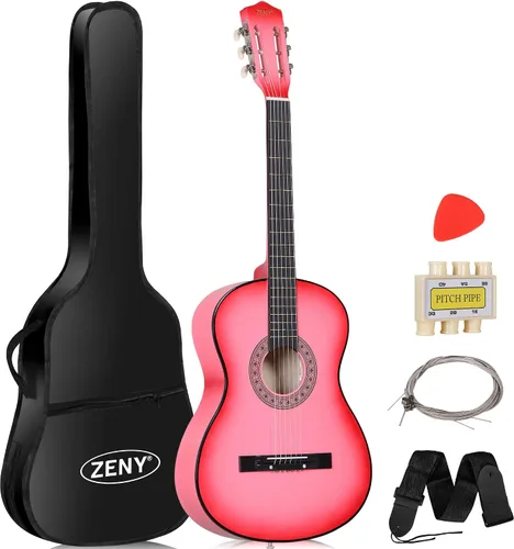 Miniatura 11 de Zeny Nueva Guitarra Acústica de 38 pulgadas para principiantes con funda para guitarra, correa, afinador y púa, Negro