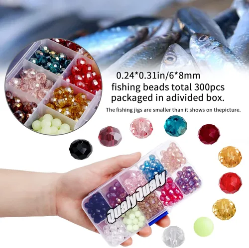 Miniatura 7 de QualyQualy Cuentas de pesca surtidas, cuentas de pesca de vidrio de plástico, rojo y amarillo, mezcla de colores, cuentas de pesca luminosas