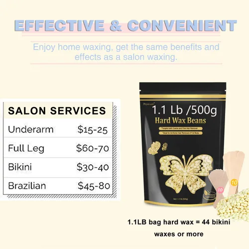 Miniatura 5 de Cuentas de cera dura para depilación de piel sensible, granos de cera de perlas sin dolor de 1.1 libras con 20 espátulas para bikini, cejas