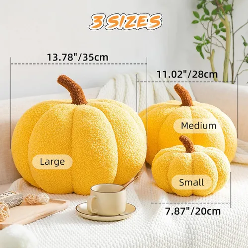 Miniatura 9 de Almohadas con forma de calabaza otoñal, suave almohada de calabaza de Halloween para decoración de fiesta, sofá, dormitorio, sala de juegos, Verde