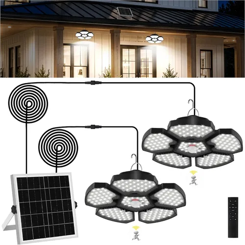 Miniatura 10 de T-SUN Luz Solar para Cobertizo Interior y Exterior, 1200LM 156LED Luz Colgante con Sensor de Movimiento con 5 Modos de Iluminación y Control Remoto