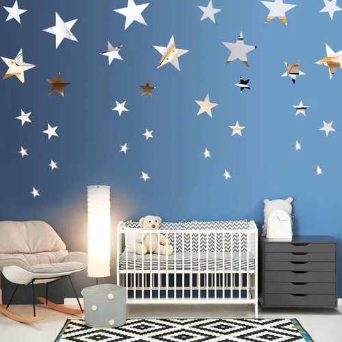 32 calcomanías de espejo en forma de estrella removibles, calcomanía acrílica para decoración de pared del hogar, sala de estar o dormitorio,