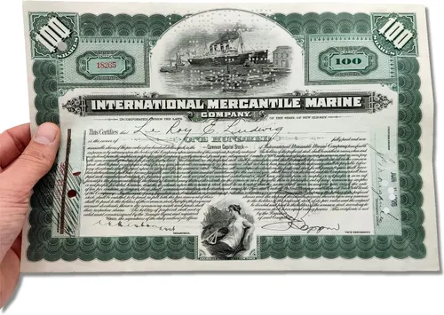 Miniatura 2 de Certificado de Acciones Coleccionables - Empresa que hizo el Titanic "Marina Mercantil Internacional" 1915-20