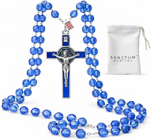 Rosario italiano con bendición apostólica del Papa León XIV – Collar católico de cuentas grandes para espejo de coche, Primera Comunión, regalo