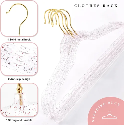 Miniatura 3 de 20 perchas con purpurina roja, perchas acrílicas ultrafinas con purpurina para vestidos y trajes, antideslizantes, ahorran espacio (rojo)