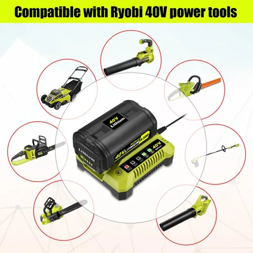 Miniatura 2 de BatPower Combo de batería y cargador de 6.5 Ah y 40 V compatible con herramientas inalámbricas Ryobi de litio de 40 voltios para exteriores, batería