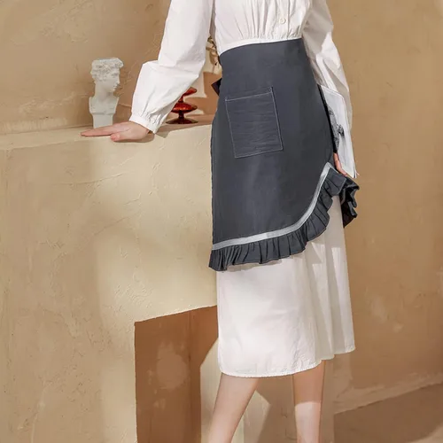 Miniatura 4 de Delantal retro para mujer, con volantes, estilo vintage, con bolsillo, para chef, cafetería, camarero, cocina, cocina