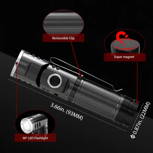 Miniatura 6 de HAUTMEC Linternas LED recargables de 500 lúmenes altos, linterna magnética súper brillante, mini linterna impermeable, 3 modos, linternas pequeñas