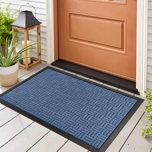 Mibao Tapete para puerta delantera, resistente y duradero, tapete de bienvenida para interiores y exteriores, atrapador de suciedad, impermeable,