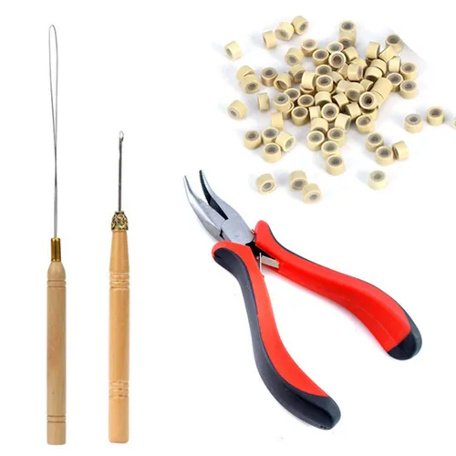 Orgrimmar Kit de herramientas de extensión de cabello, alicates para quitar, gancho de tracción, 500 piezas de anillos de micro silicona, kit de
