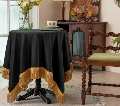 F-CHU Manteles cuadrados pequeños de 36 x 36 pulgadas, mantel redondo pequeño de terciopelo color negro sólido para mesita de noche, mesita de