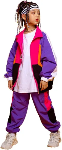 LOLANTA Conjunto de pantalones deportivos para niñas con bloques de color y pantalones deportivos deportivos de hip hop y baile ropa de calle unisex