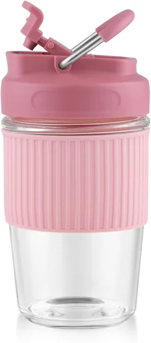 Miniatura 14 de Sivaphe Taza de café reutilizable de vidrio para hielo y caliente 12 oz, taza de viaje portátil con tapa a prueba de derrames y funda térmica