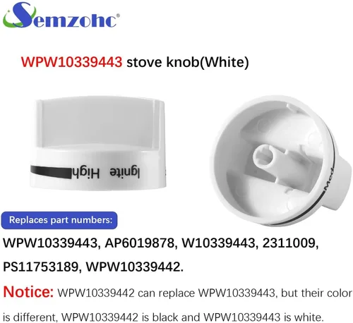 Miniatura 3 de Paquete de 4 pomos de estufa WPW10339443 Pieza de repuesto de perilla superior blanca para estufa de gas Whirl-Pool – Reemplaza AP6019878