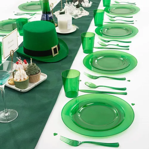 Miniatura 7 de COLOSUS 216 platos de plástico verde, platos verdes elegantes, los platos desechables verdes incluyen 36 platos llanos, 36 platos de postre, 108