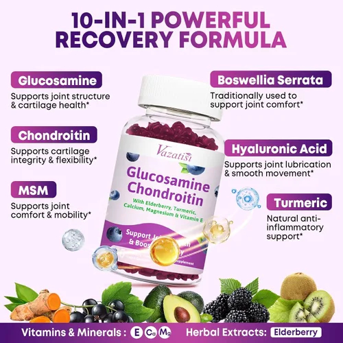 Miniatura 4 de Paquete de 2 gomitas de glucosamina y condroitina, glucosamina condroitina con MSM, saúco, cúrcuma, suplemento de apoyo articular para adultos