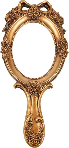 Miniatura 7 de Nerien Espejo de Mano de Tocador Espejo de Maquillaje de Viaje Princesa Espejo Cosmético de Metal Portátil Ovalado con Rosas en Relieve Espejos