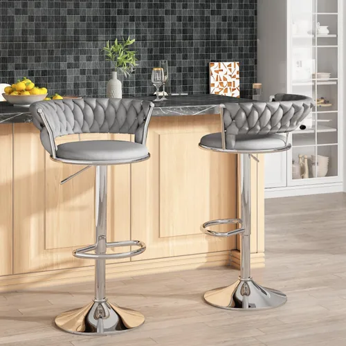 Miniatura 13 de AWQM Juego de 2 taburetes de bar de terciopelo, taburetes de cocina giratorios de altura ajustable con respaldo bajo para comedor, barra