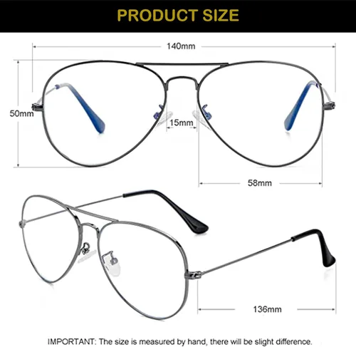 Miniatura 6 de EYLRIM Gafas de aviador con luz azul para mujeres y hombres, lentes transparentes para computadora con marco piloto de metal
