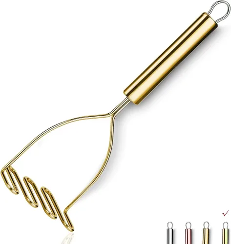 Miniatura 8 de Triturador de patatas, acero inoxidable resistente de metal con pulido de espejo, utensilio de triturador de alimentos, machacador de mano, puré