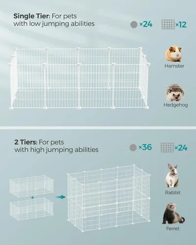 Miniatura 3 de SONGMICS Corralito para mascotas, jaula de animales pequeños, valla para mascotas con bridas para cables, recinto de metal para conejillos de Blanco